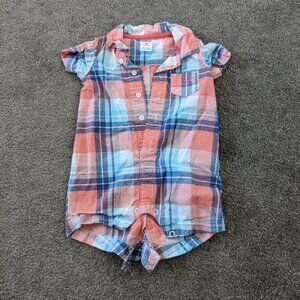 Carter's Baby Boy 6 Months Shirt Romper Cotton Lightweight Coral Blue Plaid